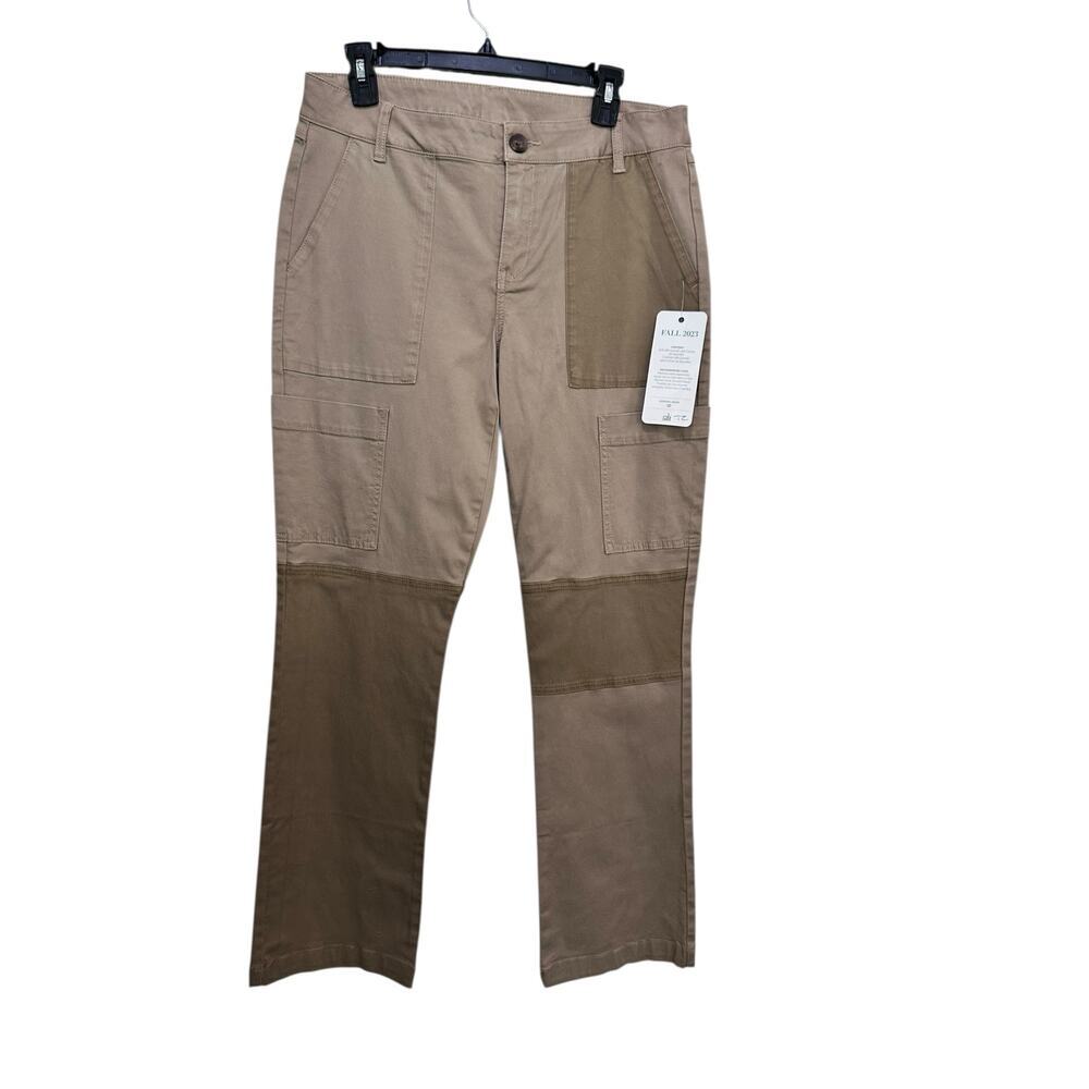 CAbi Two-Tone Tan & Olive Straight Leg Pants